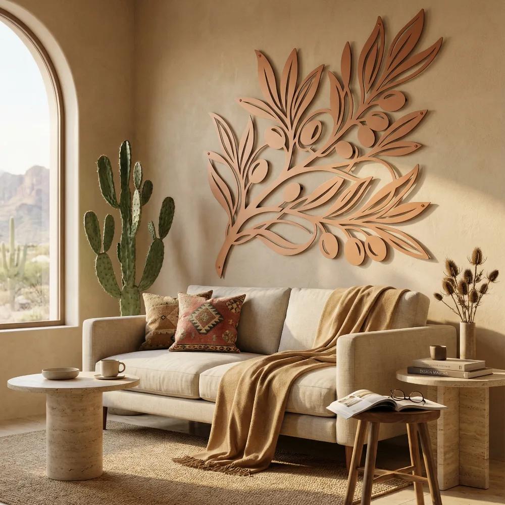 Olive Branch Metal Wall Art – Tuscan Harvest Silhouette, Kitchen Decor — 9