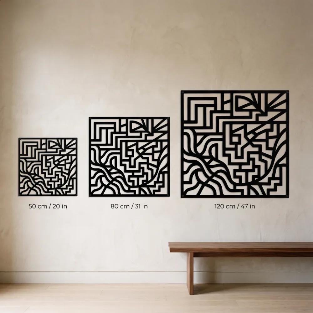 Abstract Maze Metal Wall Art – Meander Grid, Mid Century Living Room Decor — 10