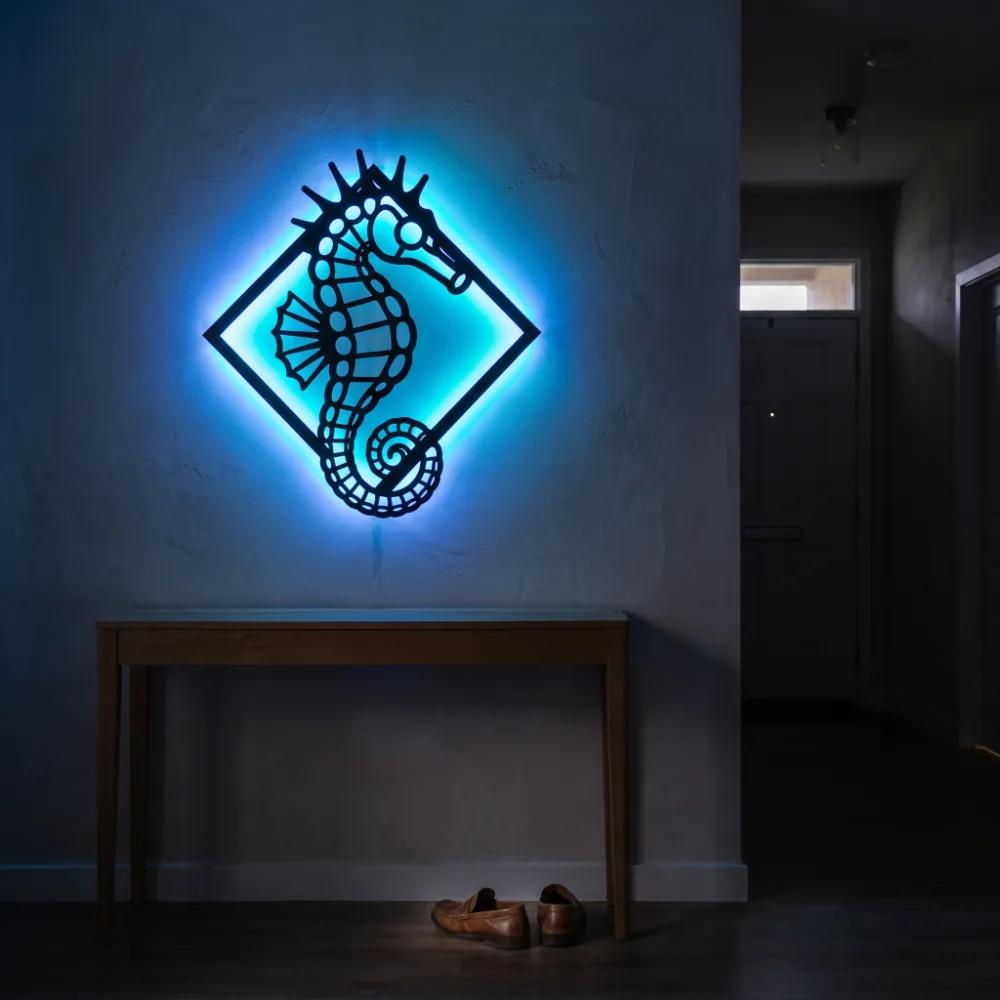 Seahorse Metal LED Wall Art – Tidal Sentinel, Coastal Living Room Decor — 2