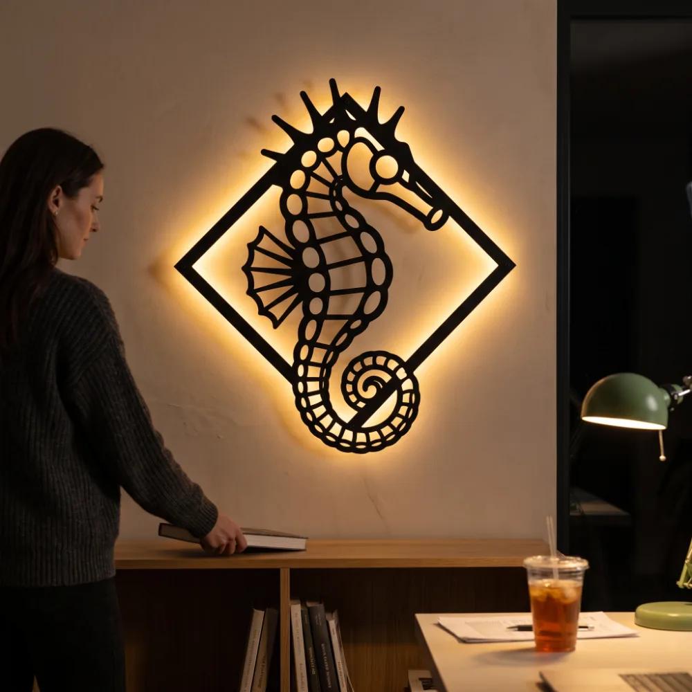 Seahorse Metal LED Wall Art – Tidal Sentinel, Coastal Living Room Decor — 3