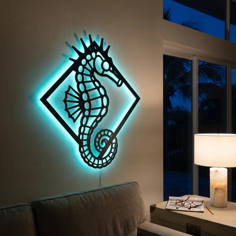 Seahorse Metal LED Wall Art – Tidal Sentinel, Coastal Living Room Decor — 5