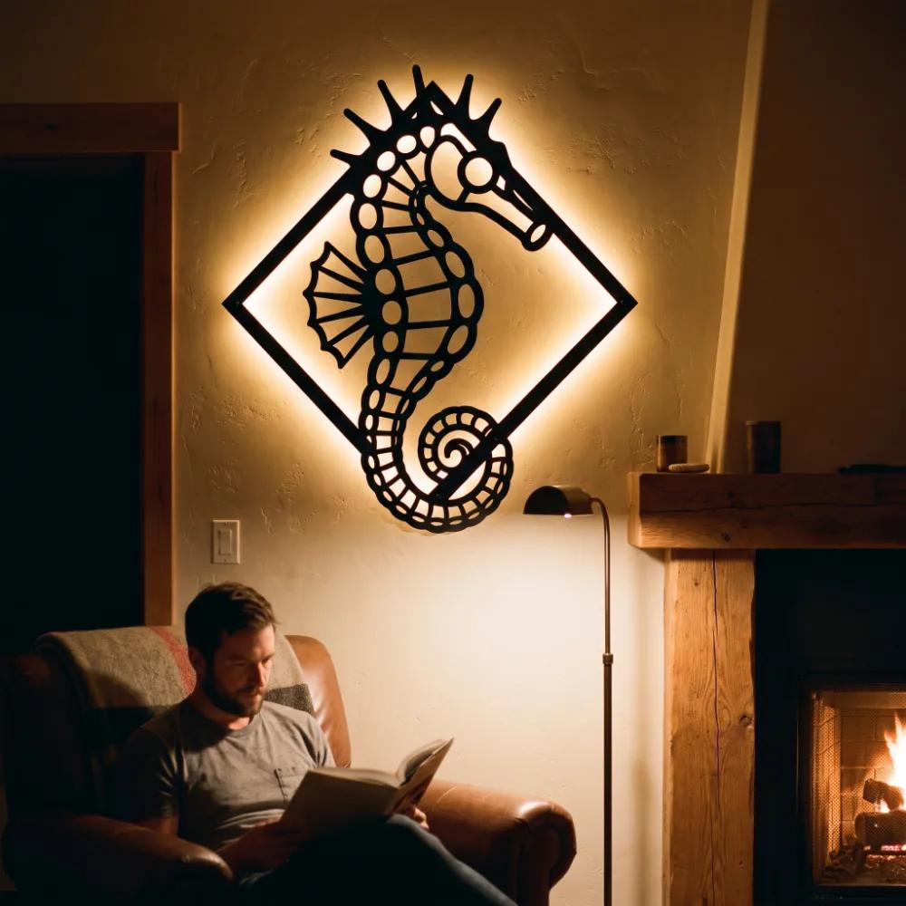 Seahorse Metal LED Wall Art – Tidal Sentinel, Coastal Living Room Decor — 6