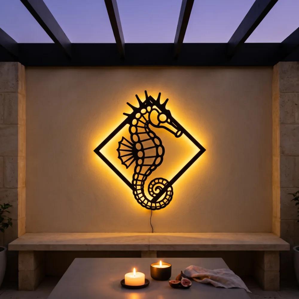 Seahorse Metal LED Wall Art – Tidal Sentinel, Coastal Living Room Decor — 7