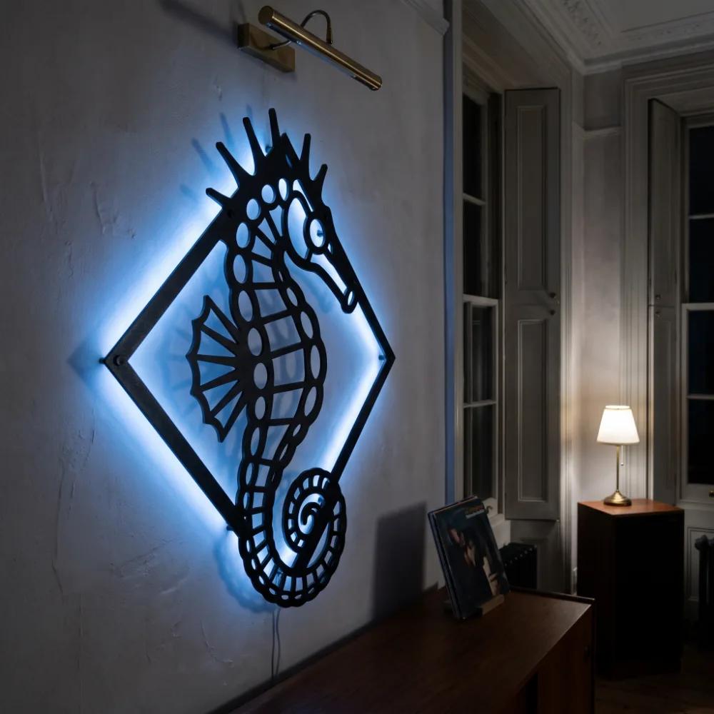 Seahorse Metal LED Wall Art – Tidal Sentinel, Coastal Living Room Decor — 8