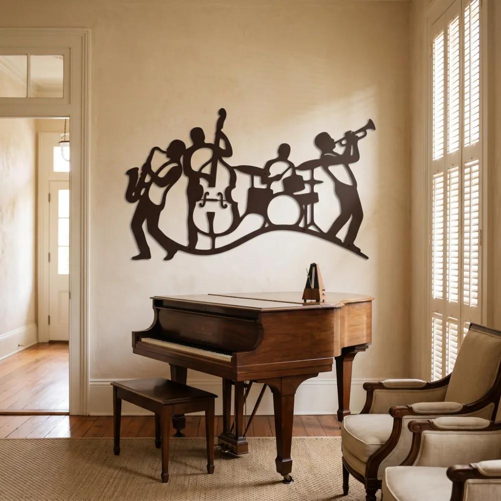 Jazz Band Metal Silhouette Wall Art – Midnight Ensemble, Music Room Lounge Decor