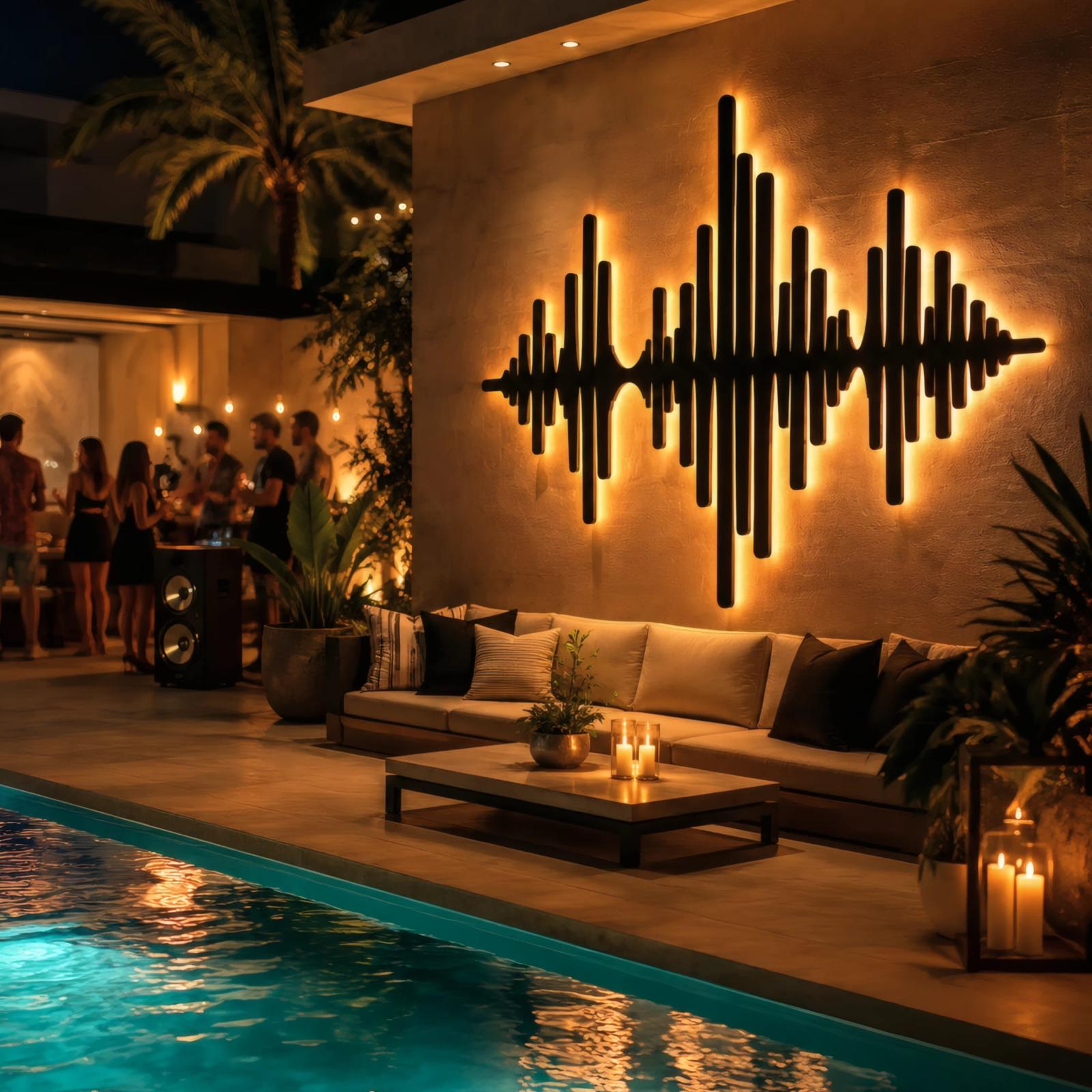 Sound Wave Metal Wall Art with LED Backlight – Echo Pulse, Music Studio Decor