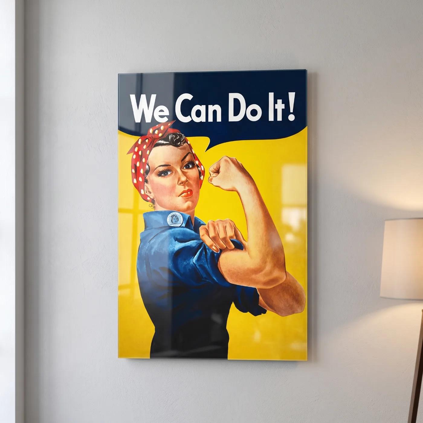Rosie Riveter Wall Art Vintage WWII Feminist Glass Wall Art