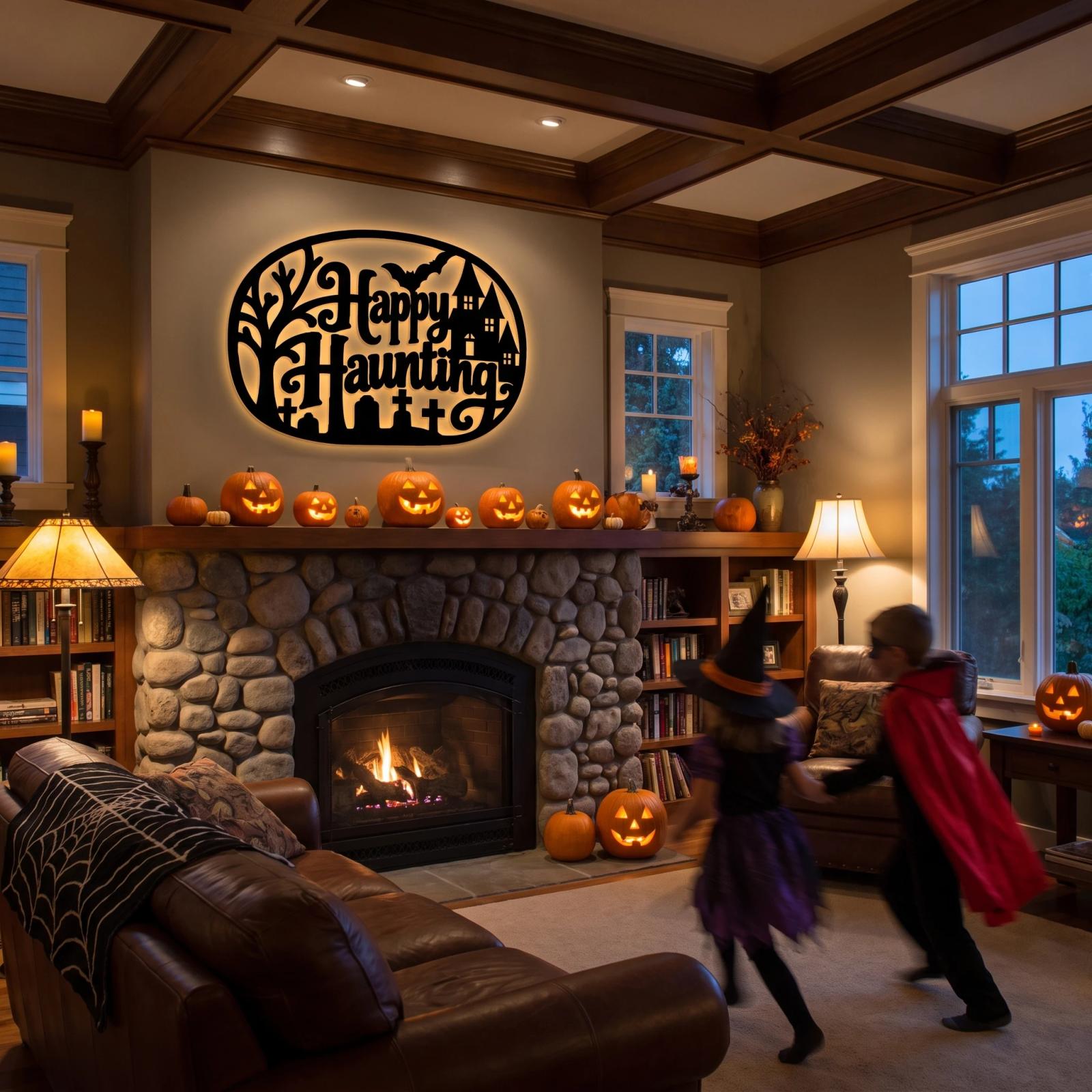 Happy Haunting Halloween LED Metal Wall Art – Witch's Glow, Porch Entryway Decor — 2