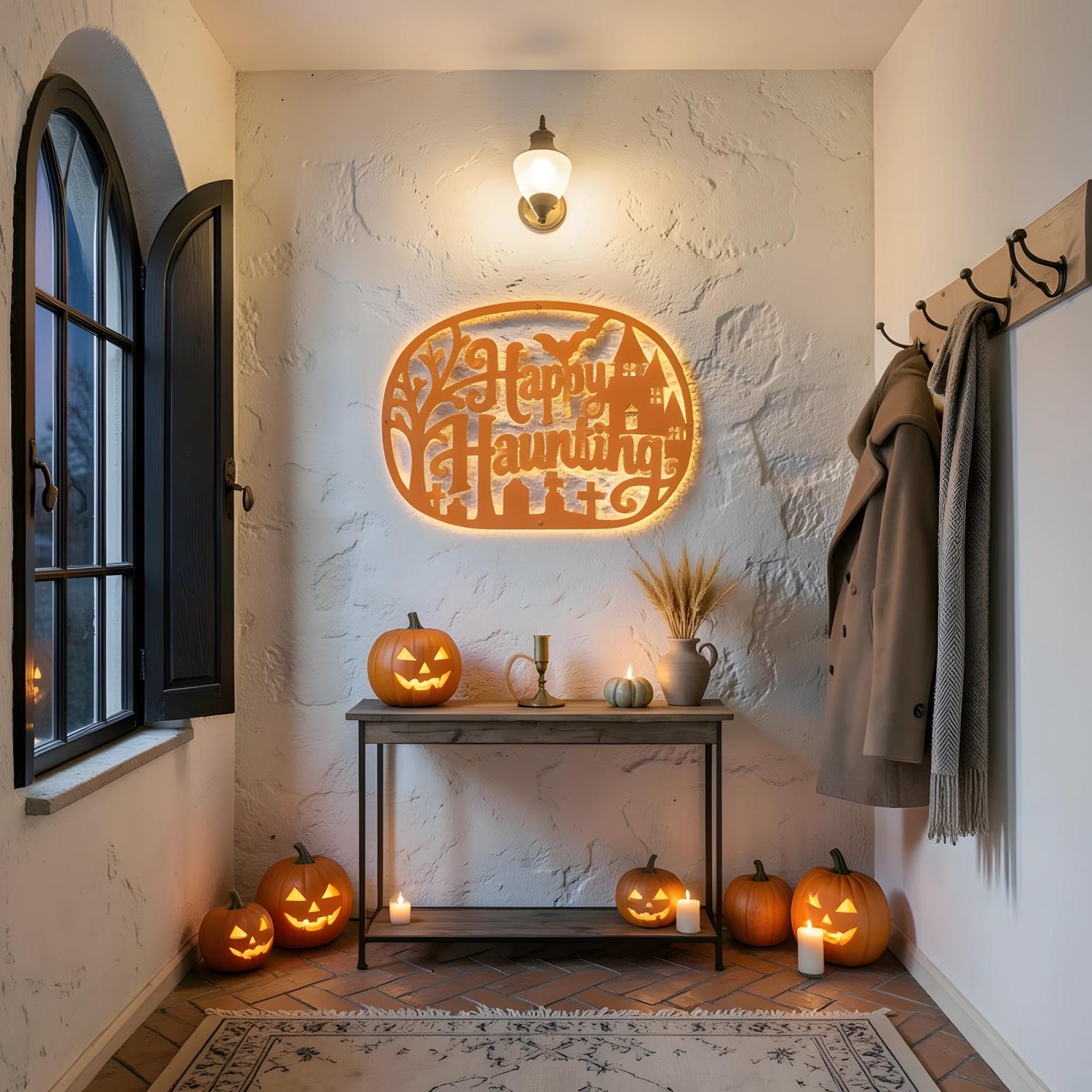 Happy Haunting Halloween LED Metal Wall Art – Witch's Glow, Porch Entryway Decor — 8