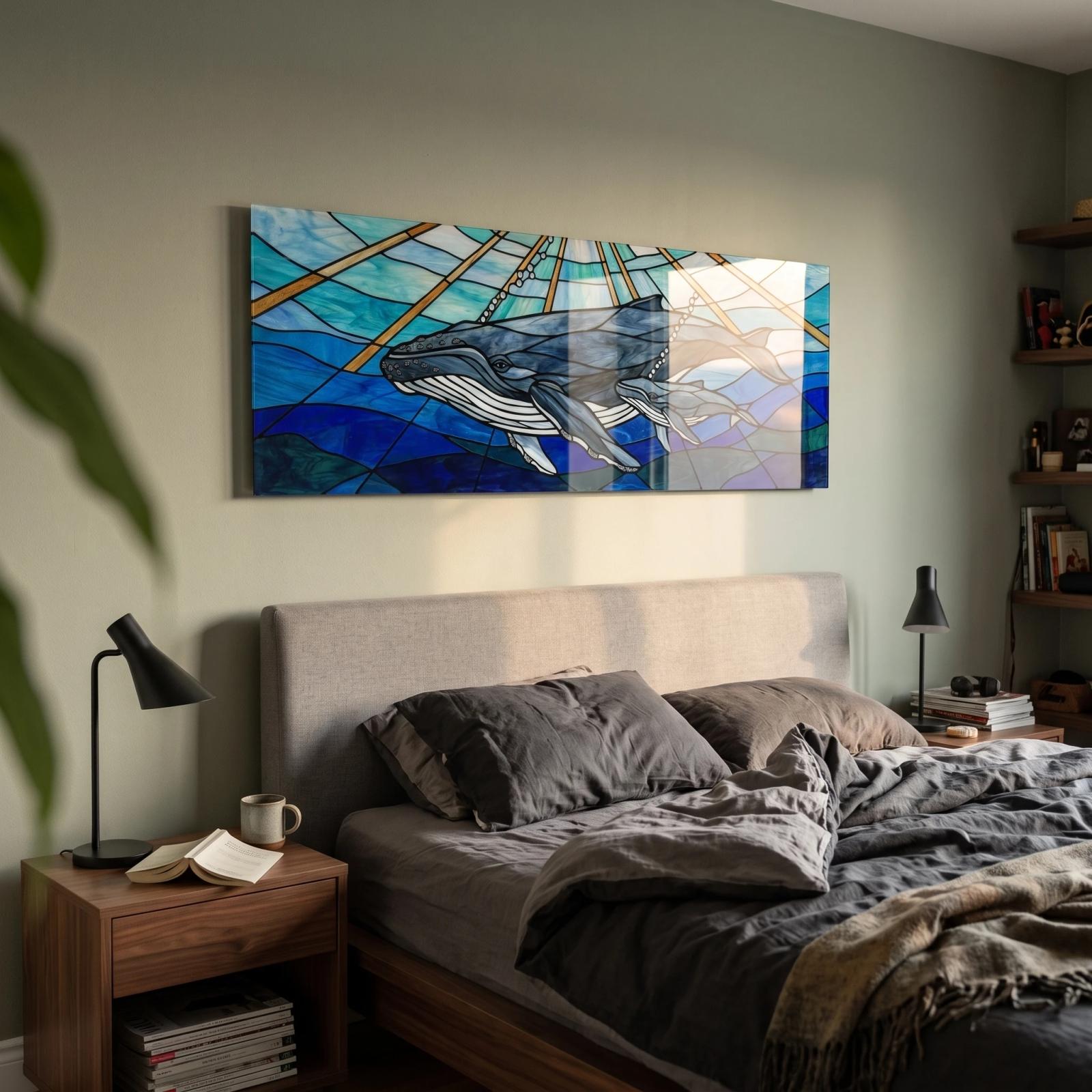 Whale Stained Glass Wall Art Ocean Mother Calf Glass Wall Decor — 2