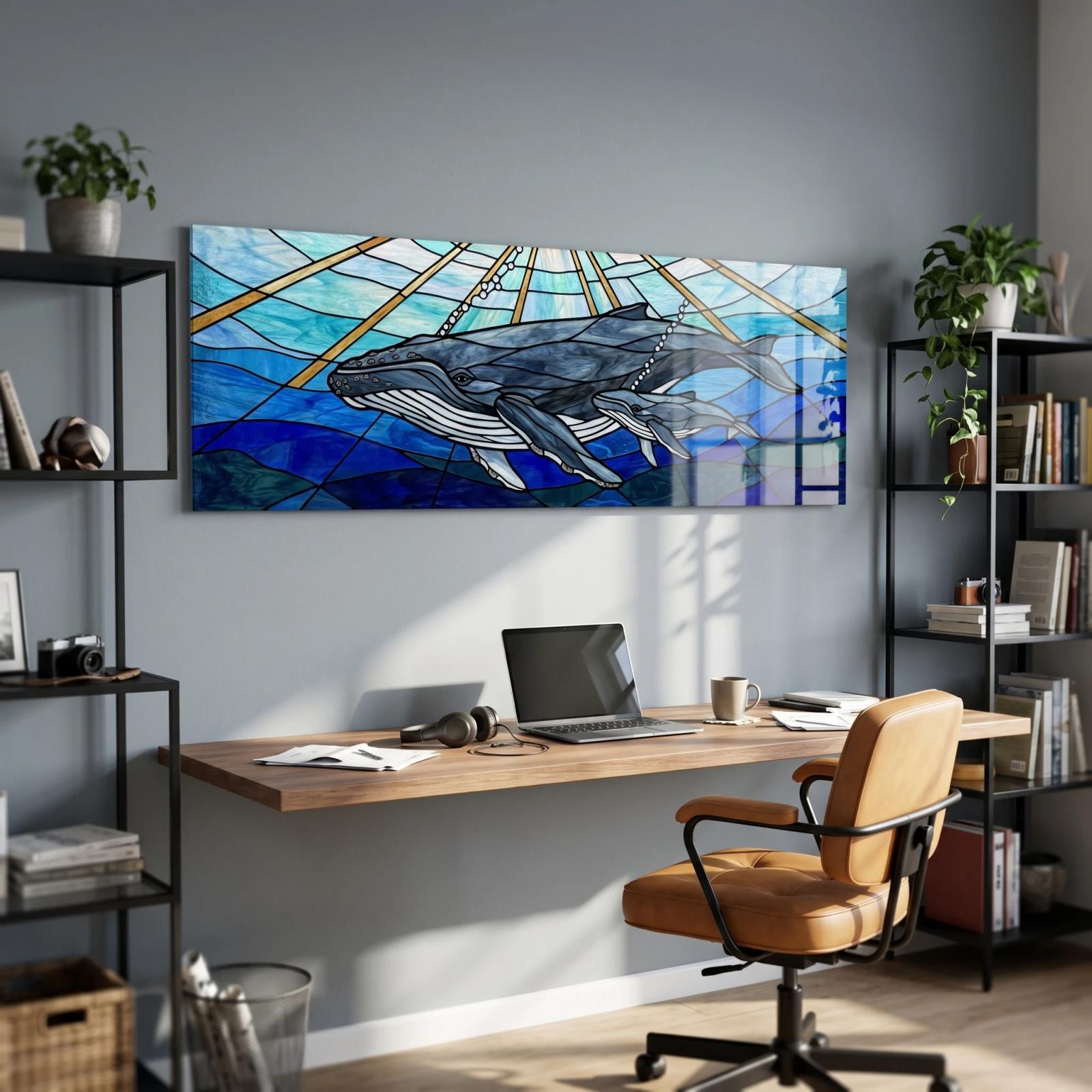 Whale Stained Glass Wall Art Ocean Mother Calf Glass Wall Decor — 3