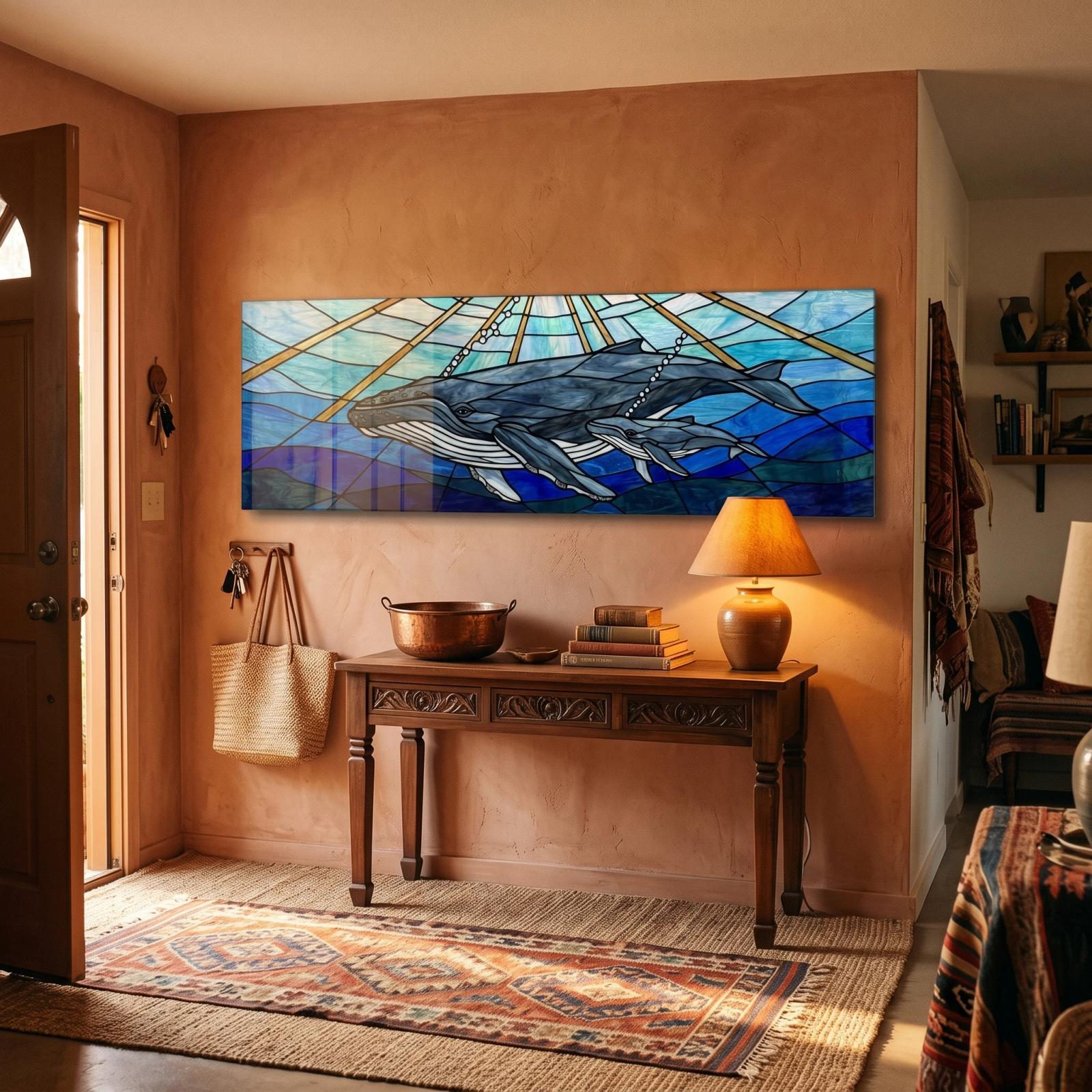 Whale Stained Glass Wall Art Ocean Mother Calf Glass Wall Decor — 4