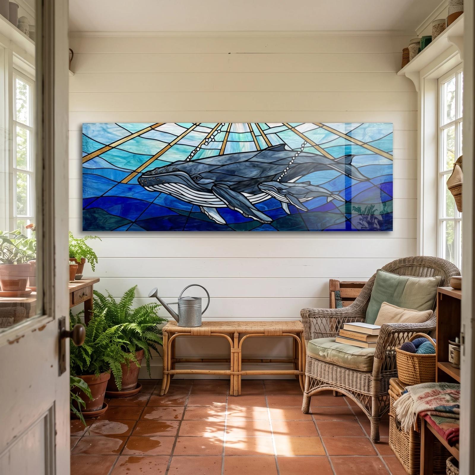 Whale Stained Glass Wall Art Ocean Mother Calf Glass Wall Decor — 5