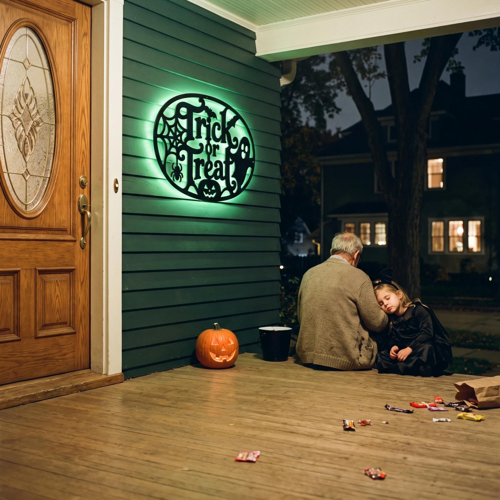 Trick or Treat Halloween LED Metal Wall Art – Hallowed Threshold, Front Porch Mantel Decor — 7