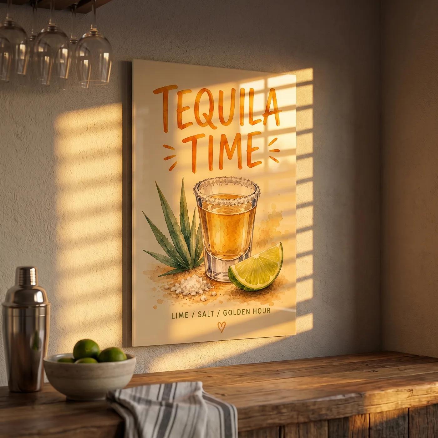 Tequila Time Watercolor Bar Sign | Glass Wall Art — 2