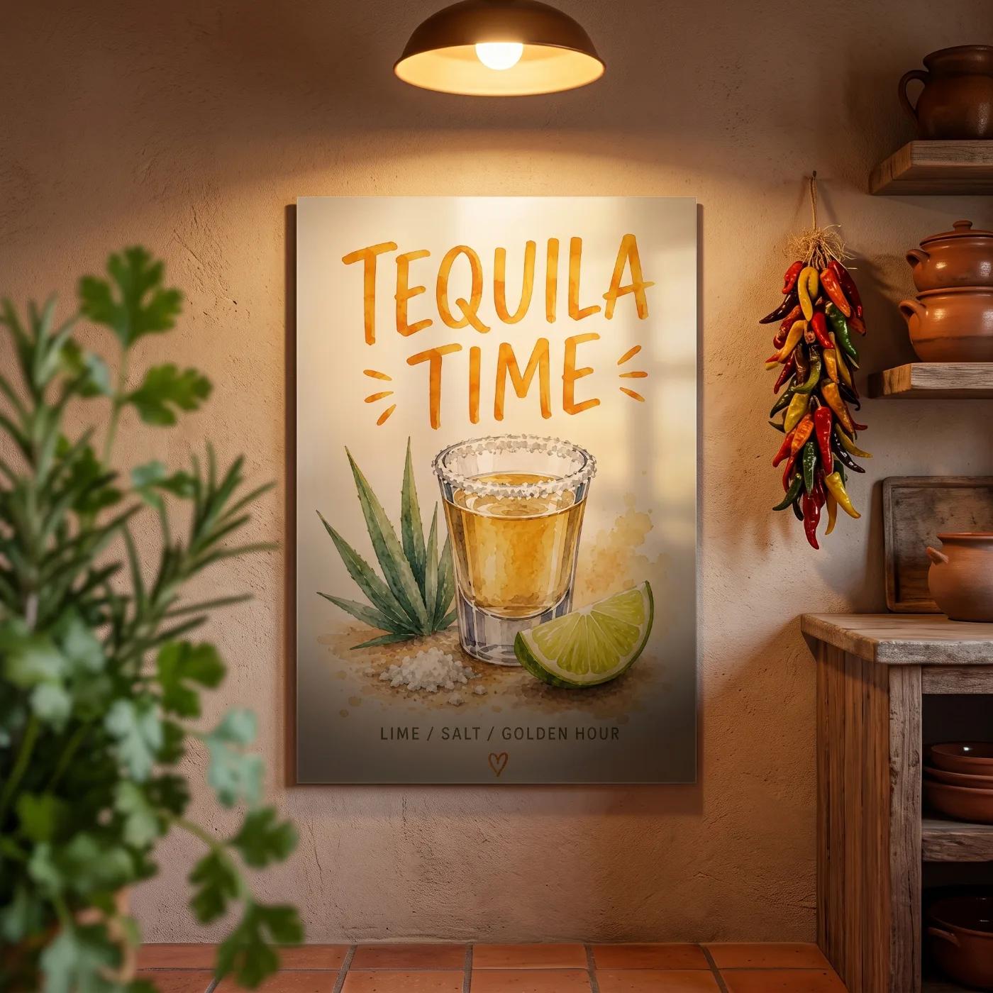 Tequila Time Watercolor Bar Sign | Glass Wall Art — 3