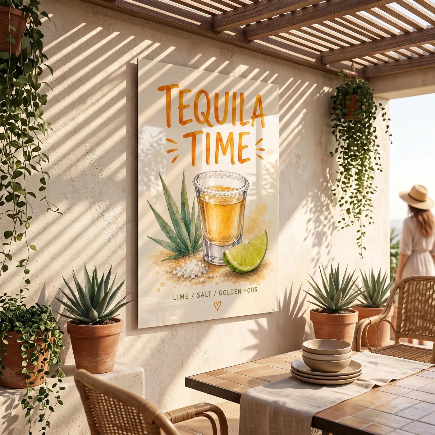 Tequila Time Watercolor Bar Sign | Glass Wall Art — 4