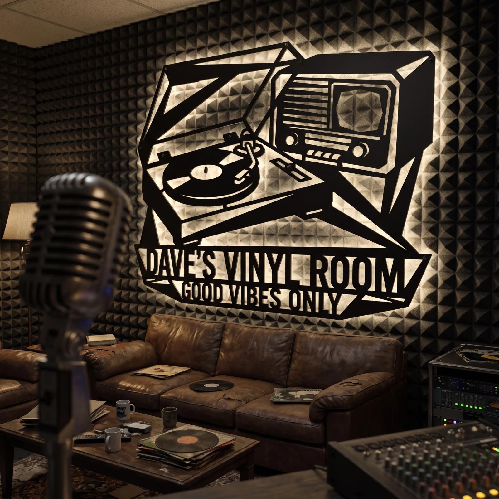 Custom Vinyl Room Sign Metal Wall Art – The Spin Vibe, Retro Audiophile Decor For Him — 7
