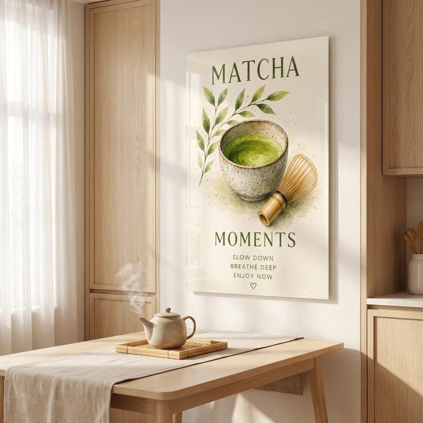 Matcha Tea Wall Art Watercolor Kitchen Decor | Glass Wall Art — 2