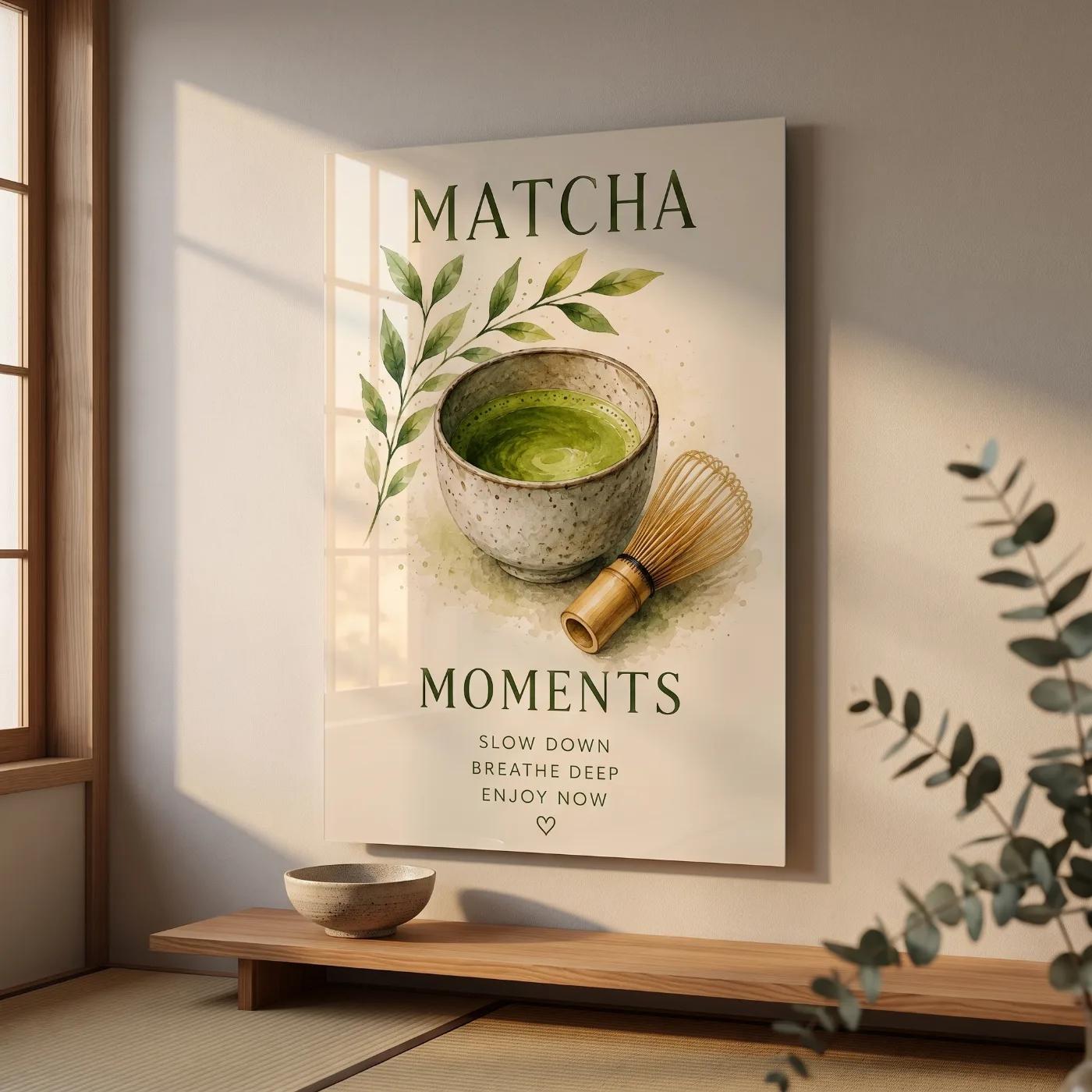 Matcha Tea Wall Art Watercolor Kitchen Decor | Glass Wall Art — 3