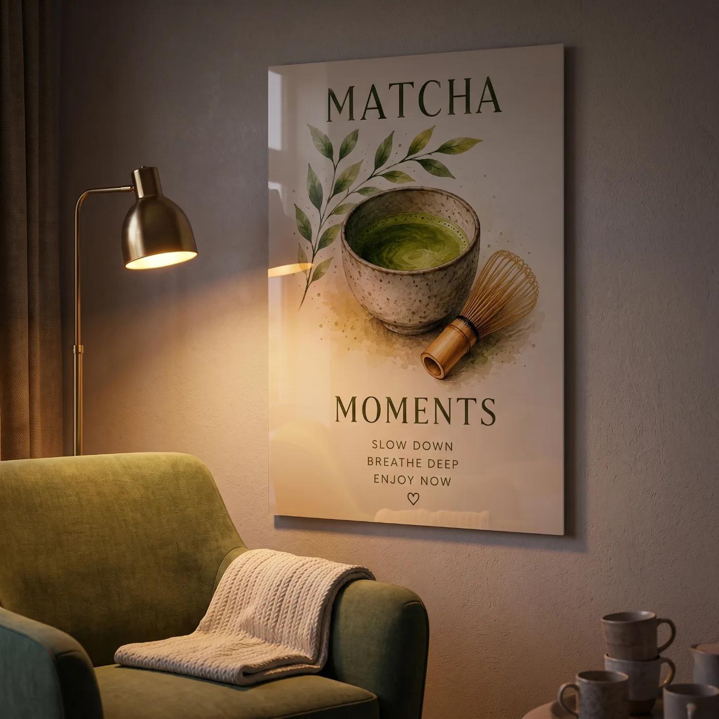 Matcha Tea Wall Art Watercolor Kitchen Decor | Glass Wall Art — 4