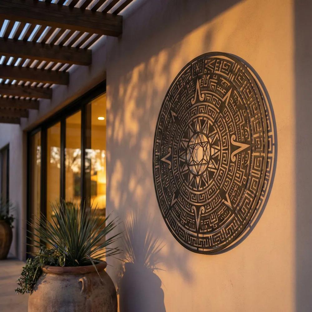 Aztec Calendar Metal Wall Art – Sun Stone Motif, Entryway and Living Room Decor — 2