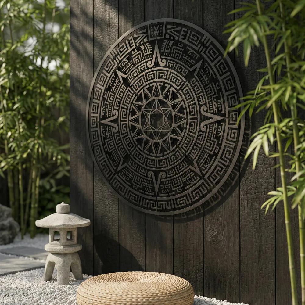 Aztec Calendar Metal Wall Art – Sun Stone Motif, Entryway and Living Room Decor — 4
