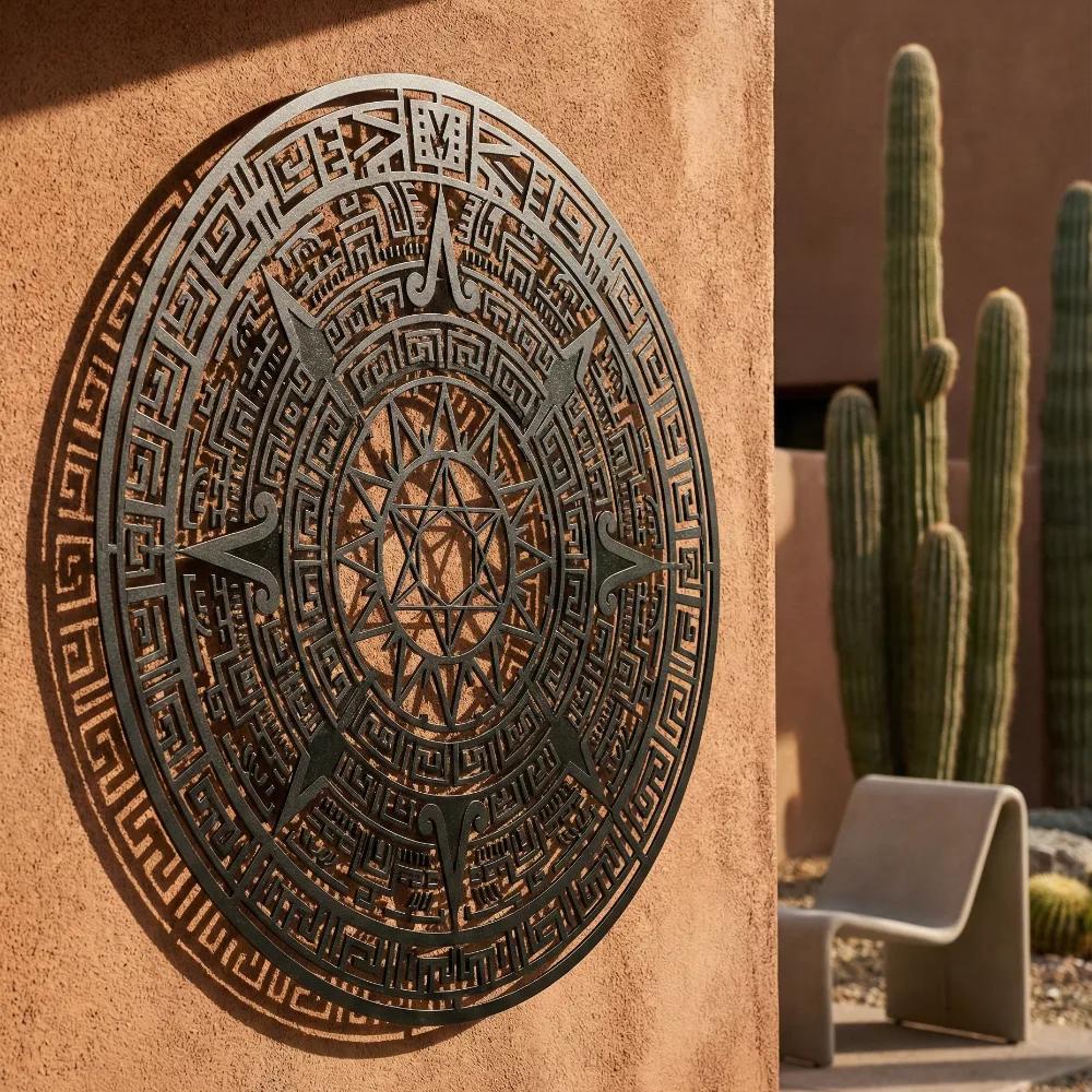 Aztec Calendar Metal Wall Art – Sun Stone Motif, Entryway and Living Room Decor — 6