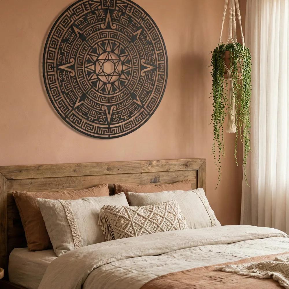 Aztec Calendar Metal Wall Art – Sun Stone Motif, Entryway and Living Room Decor — 7