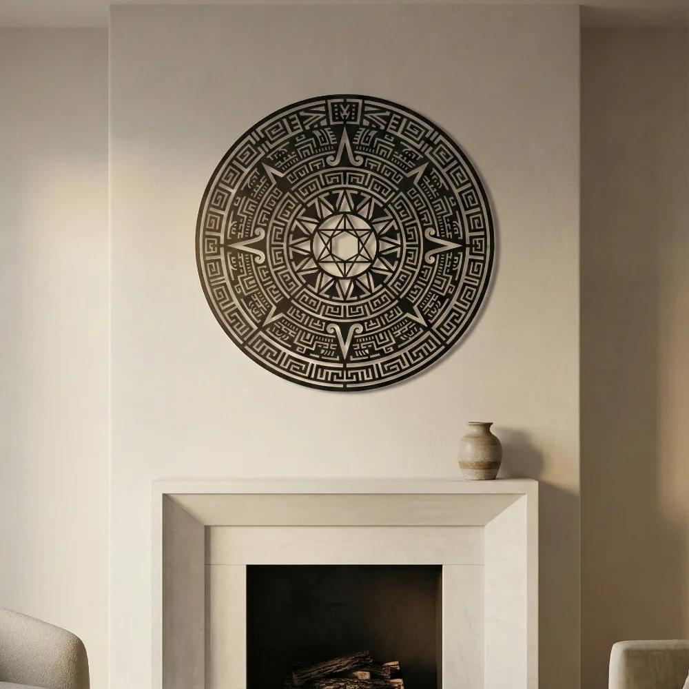 Aztec Calendar Metal Wall Art – Sun Stone Motif, Entryway and Living Room Decor — 8