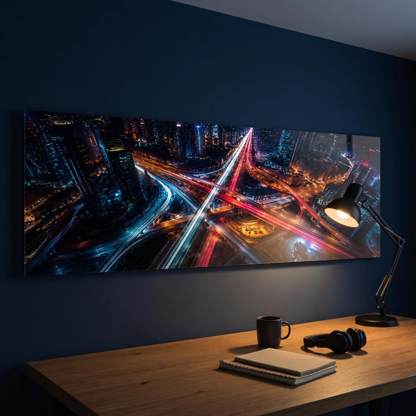 City Lights Glass Wall Art Night Traffic Aerial | Glass Wall Decor — 3