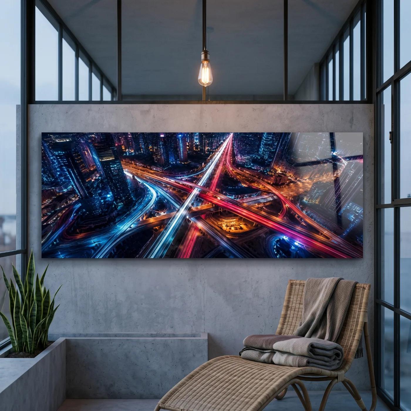 City Lights Glass Wall Art Night Traffic Aerial | Glass Wall Decor — 4