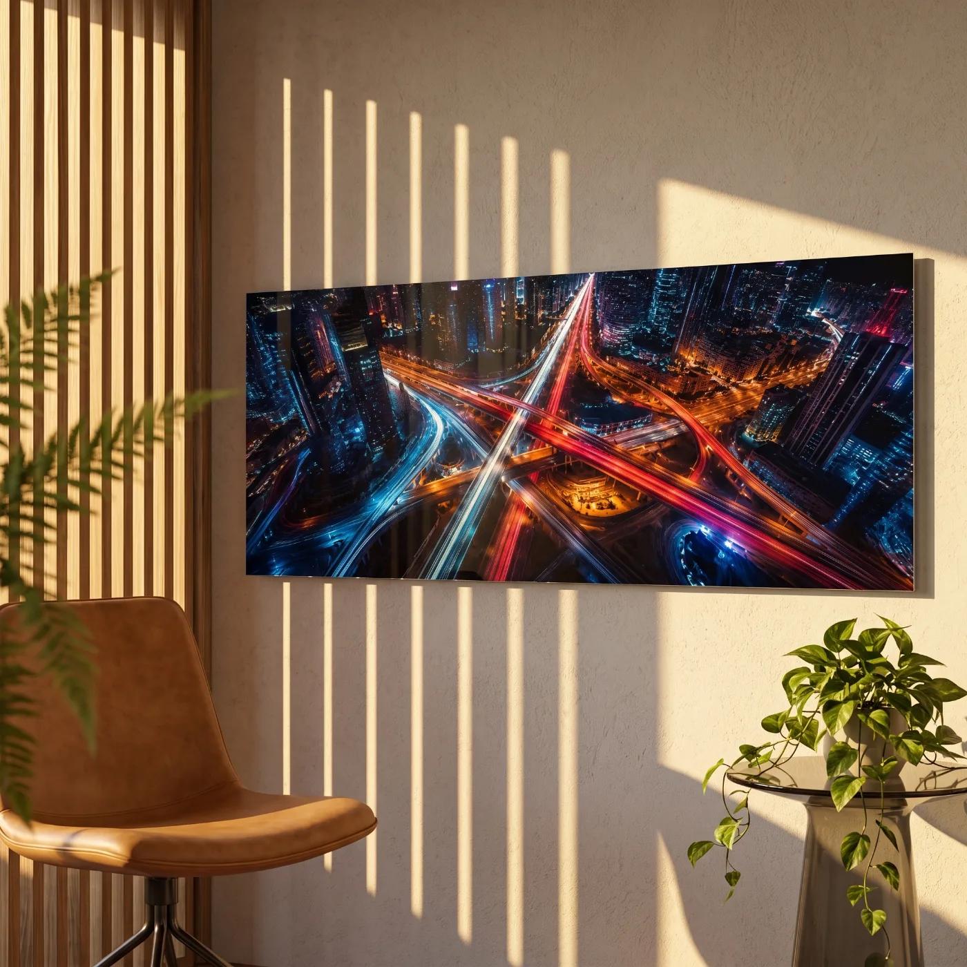 City Lights Glass Wall Art Night Traffic Aerial | Glass Wall Decor — 5