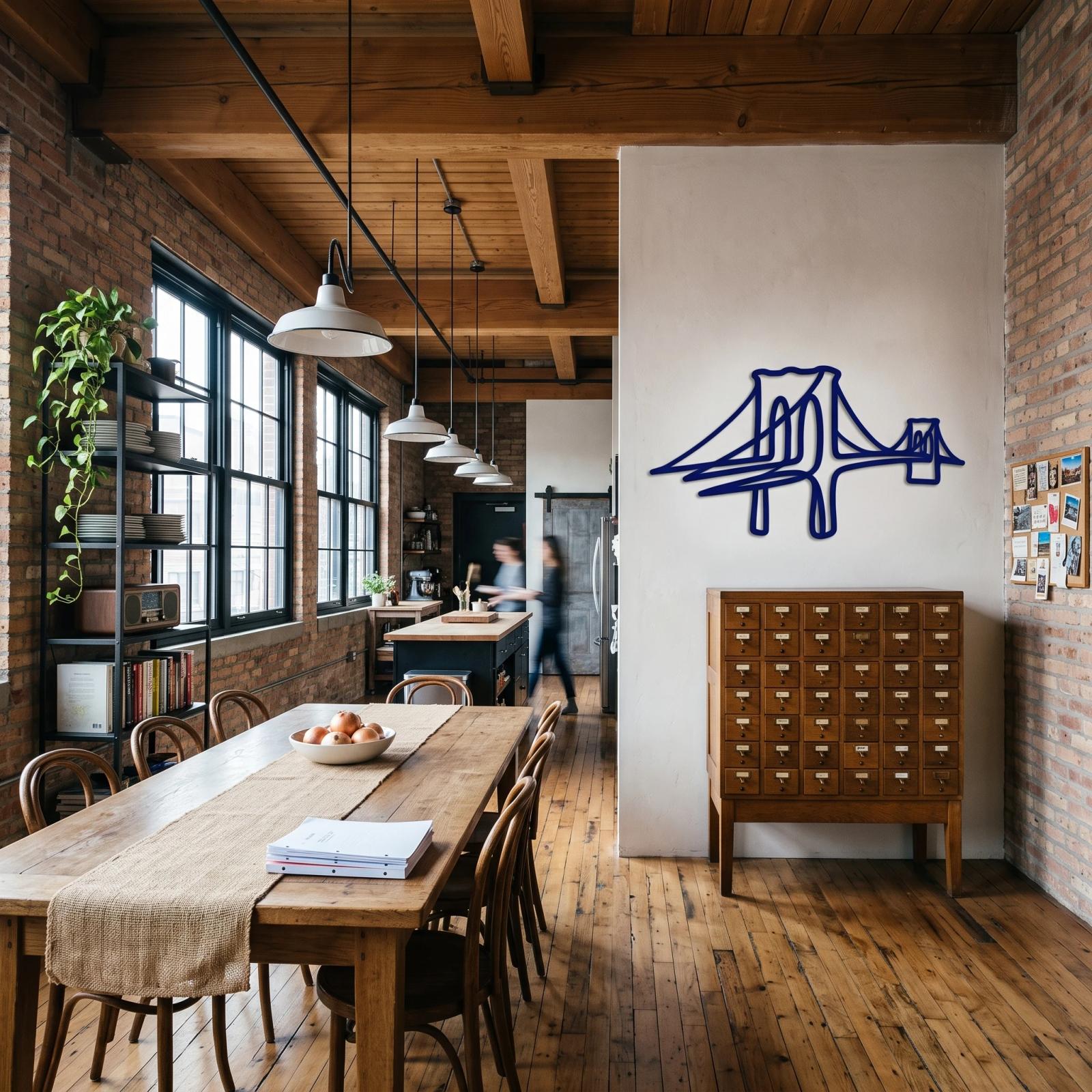 Brooklyn Bridge Metal Wall Art – Cable Song, One Line NYC Living Room Decor — 2