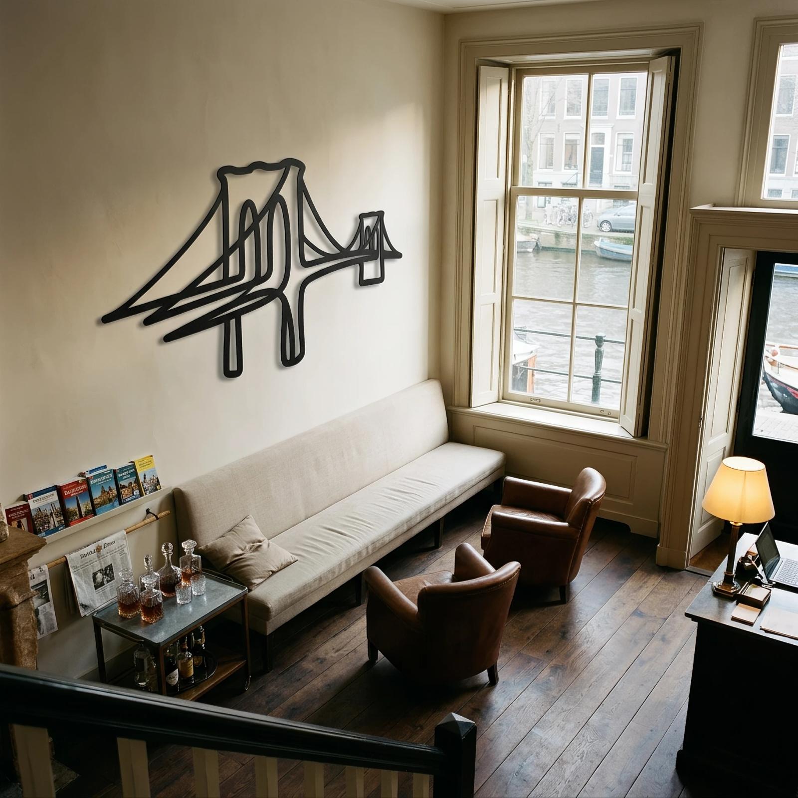 Brooklyn Bridge Metal Wall Art – Cable Song, One Line NYC Living Room Decor — 8