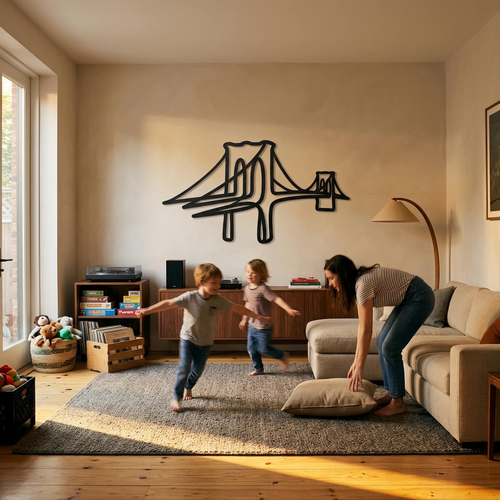 Brooklyn Bridge Metal Wall Art – Cable Song, One Line NYC Living Room Decor — 9