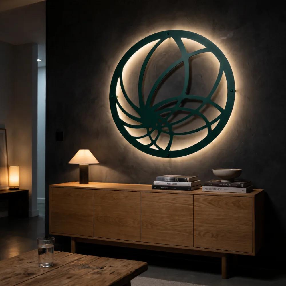 LED Nautilus Metal Wall Art – Nautilus Drift, Backlit Living Room Decor