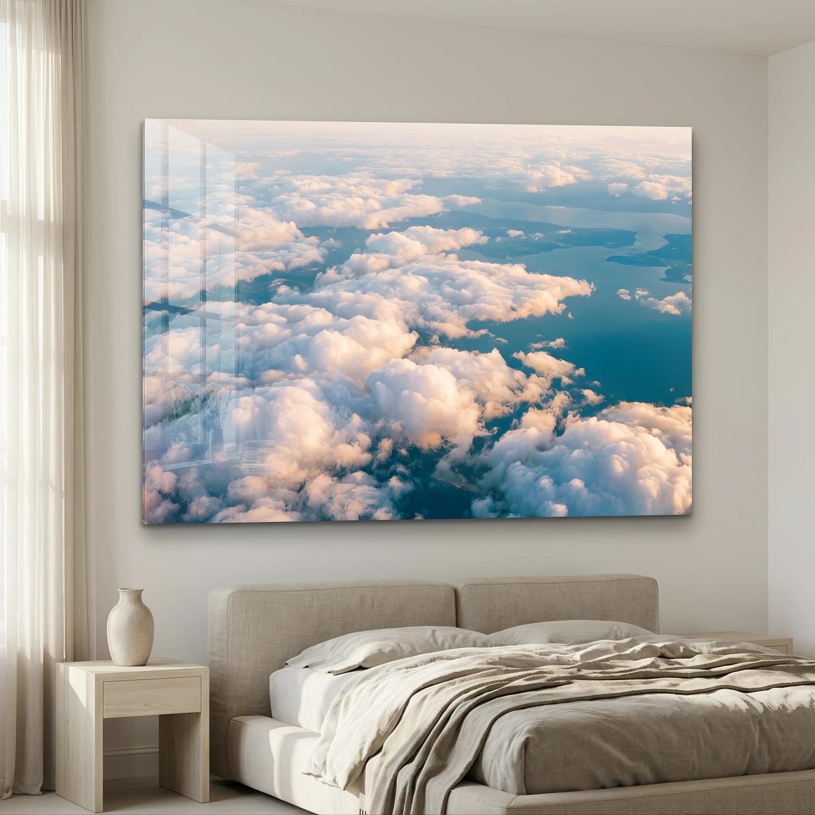 Aerial Clouds Wall Art Coastal Sky Golden Hour Glass Wall Art — 2