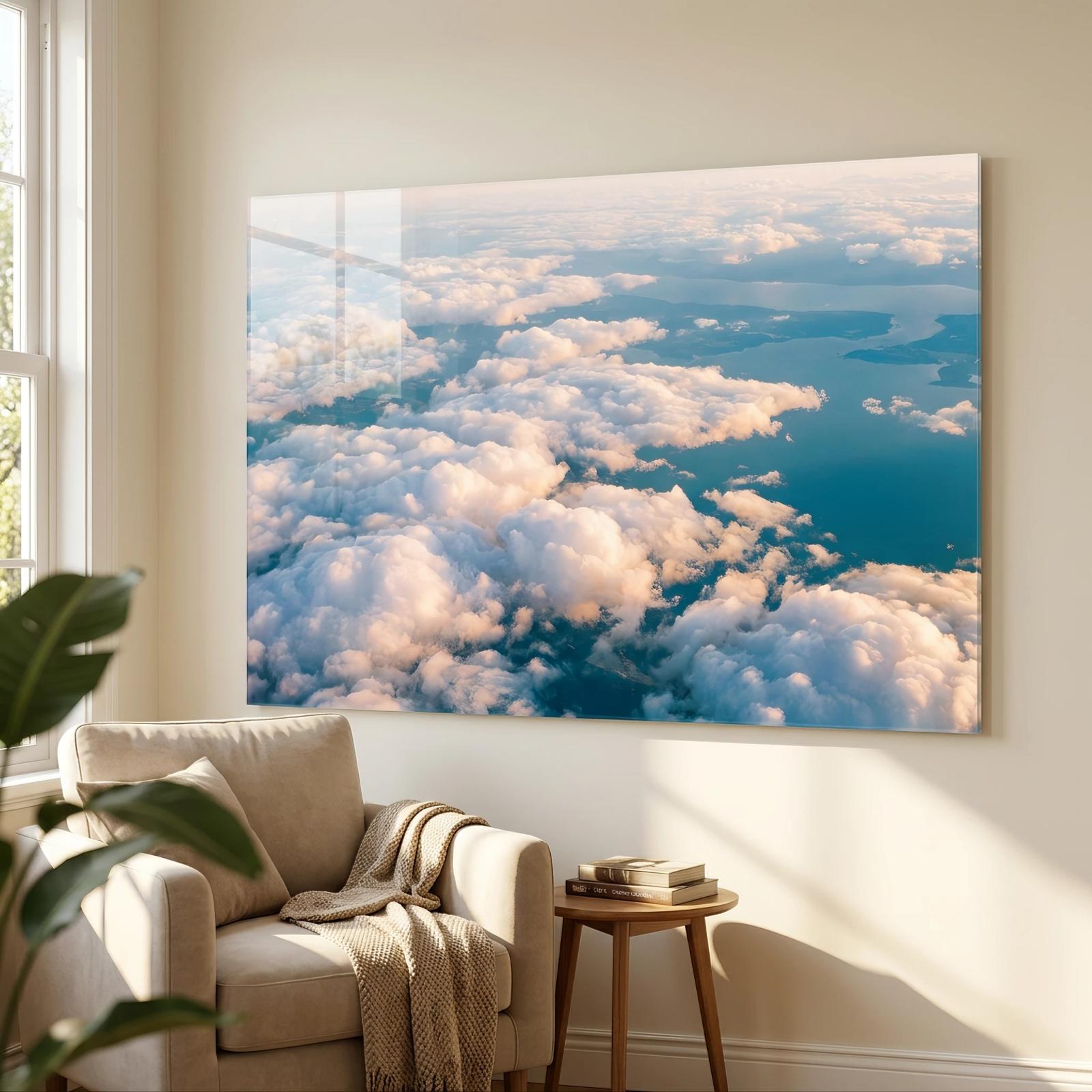 Aerial Clouds Wall Art Coastal Sky Golden Hour Glass Wall Art — 3