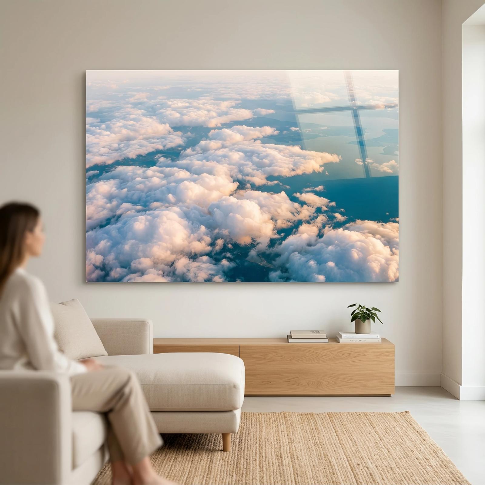 Aerial Clouds Wall Art Coastal Sky Golden Hour Glass Wall Art — 4