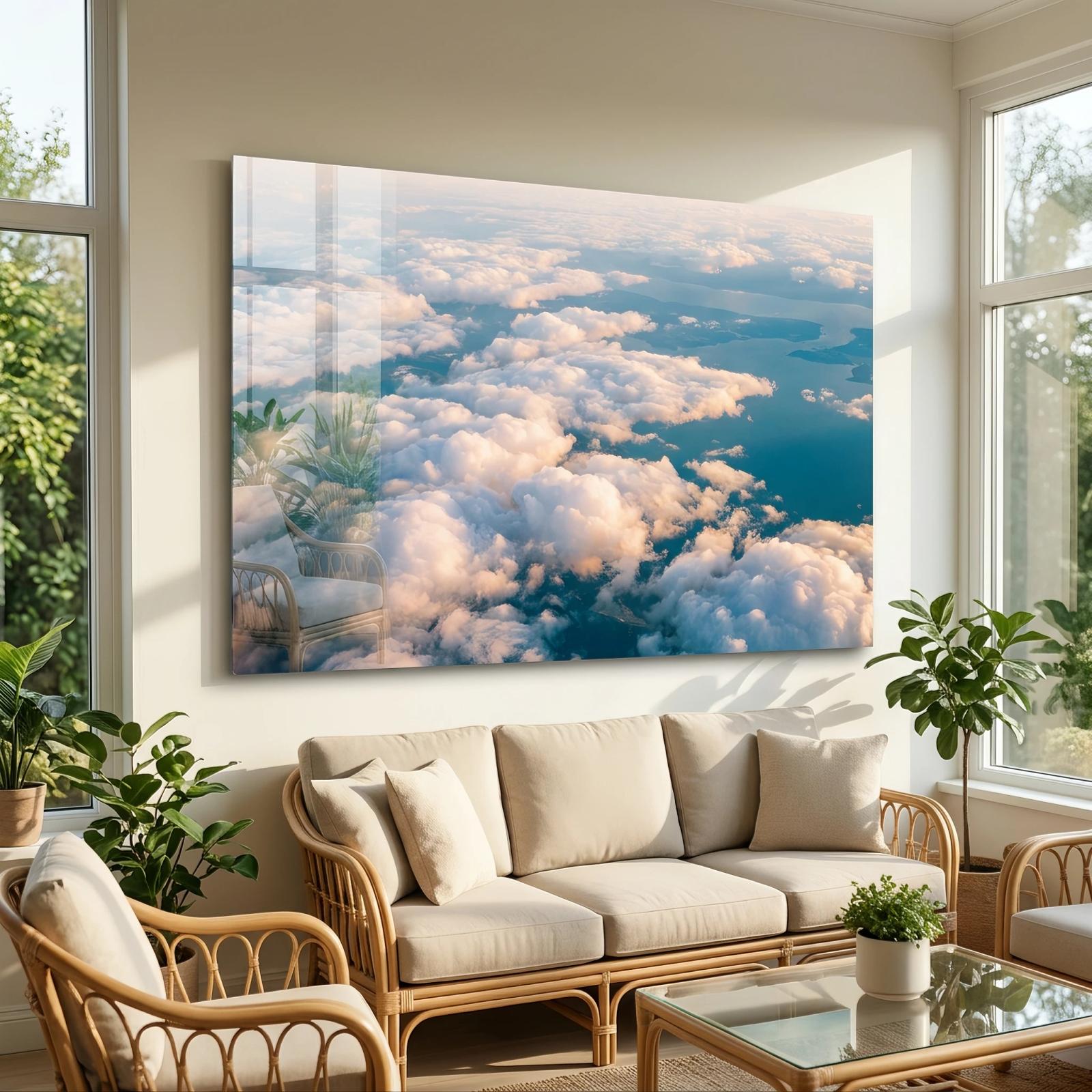 Aerial Clouds Wall Art Coastal Sky Golden Hour Glass Wall Art