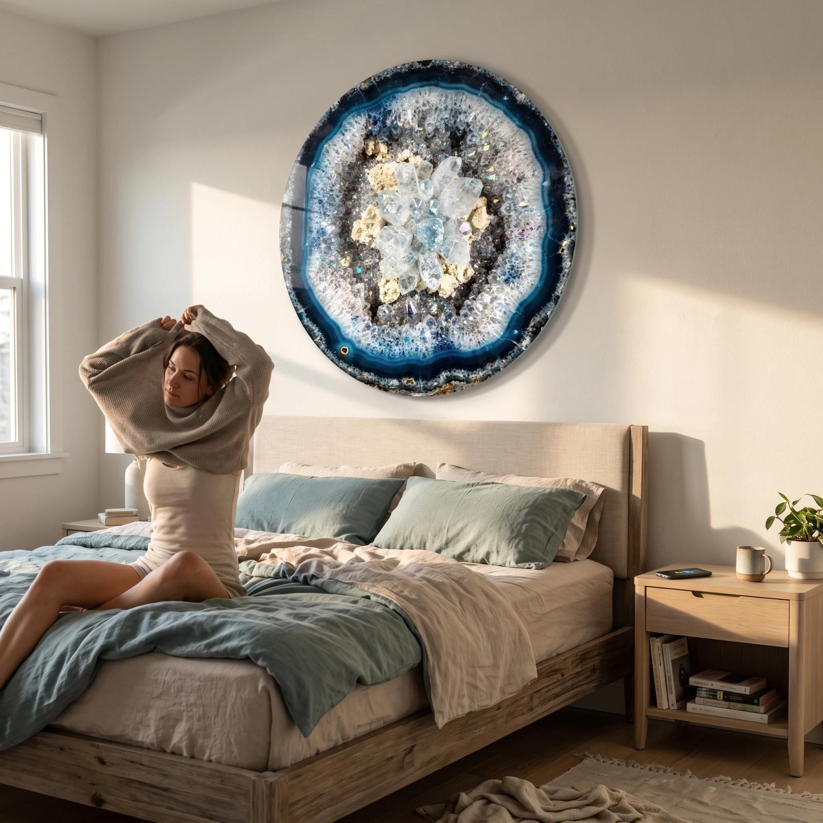 Blue Agate Geode Crystal Round Wall Art | Glass Wall Art — 3