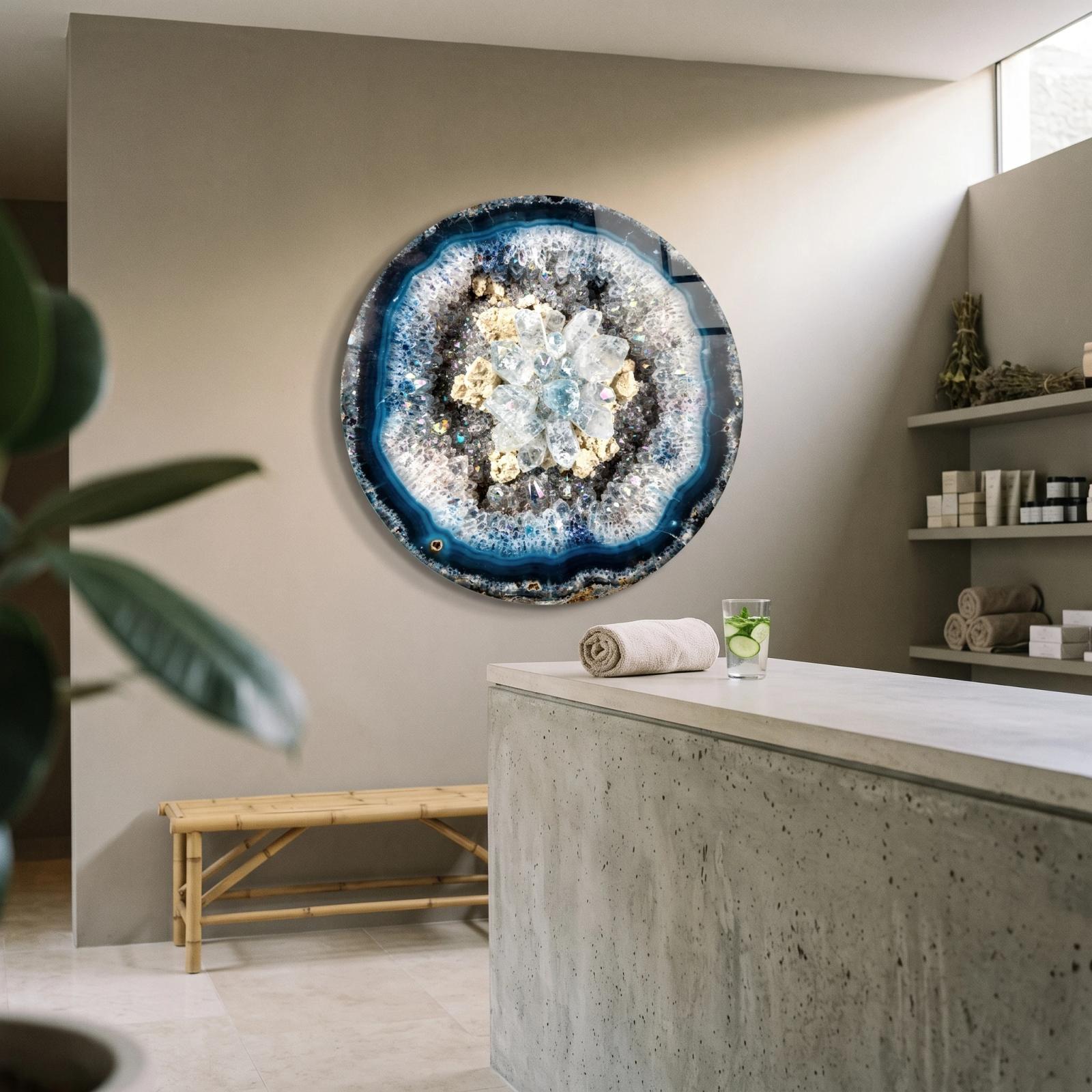 Blue Agate Geode Crystal Round Wall Art | Glass Wall Art