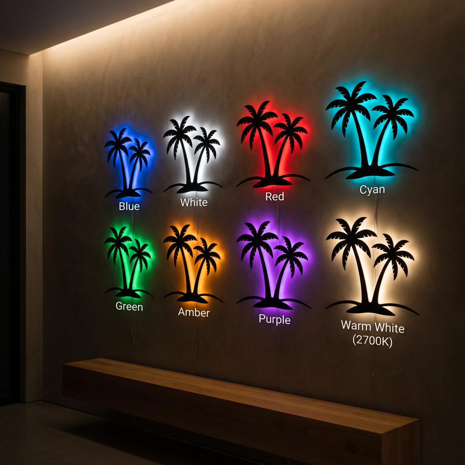 Palm Tree Metal Wall Art with LED Backlight – Island Glow, Coastal Living Room Decor — 9