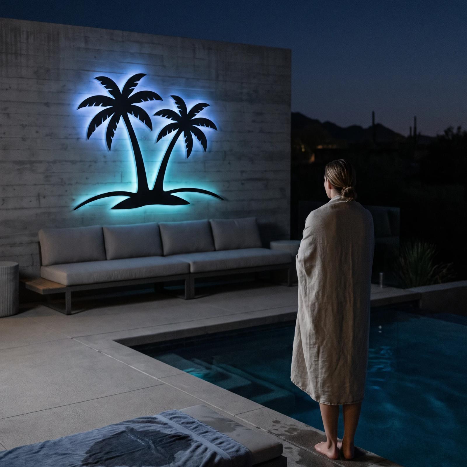 Palm Tree Metal Wall Art with LED Backlight – Island Glow, Coastal Living Room Decor — 3