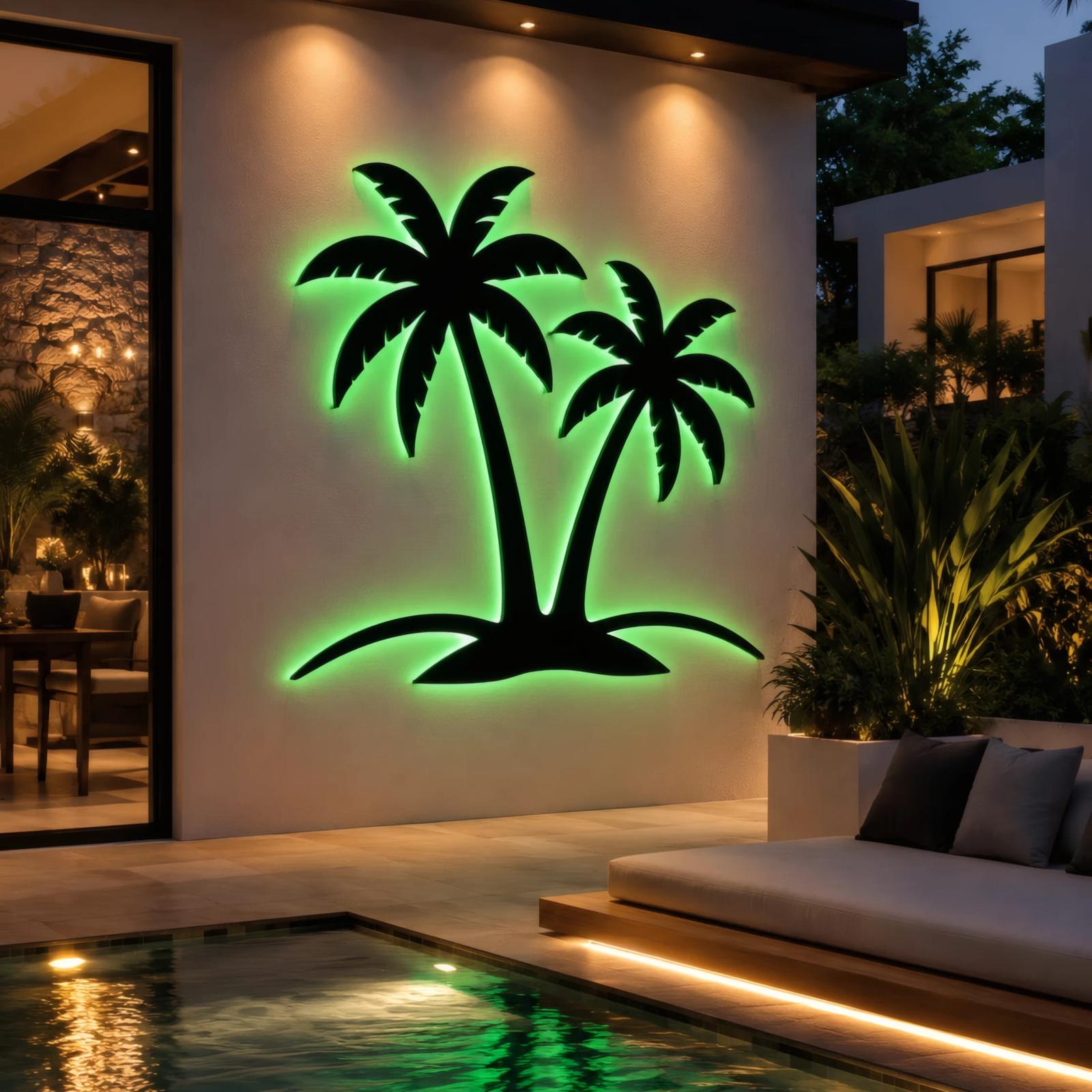 Palm Tree Metal Wall Art with LED Backlight – Island Glow, Coastal Living Room Decor — 4