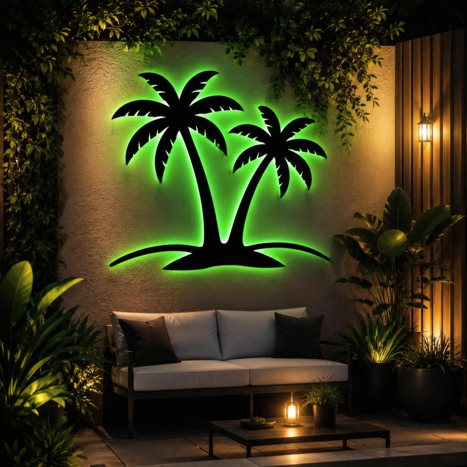 Palm Tree Metal Wall Art with LED Backlight – Island Glow, Coastal Living Room Decor — 5