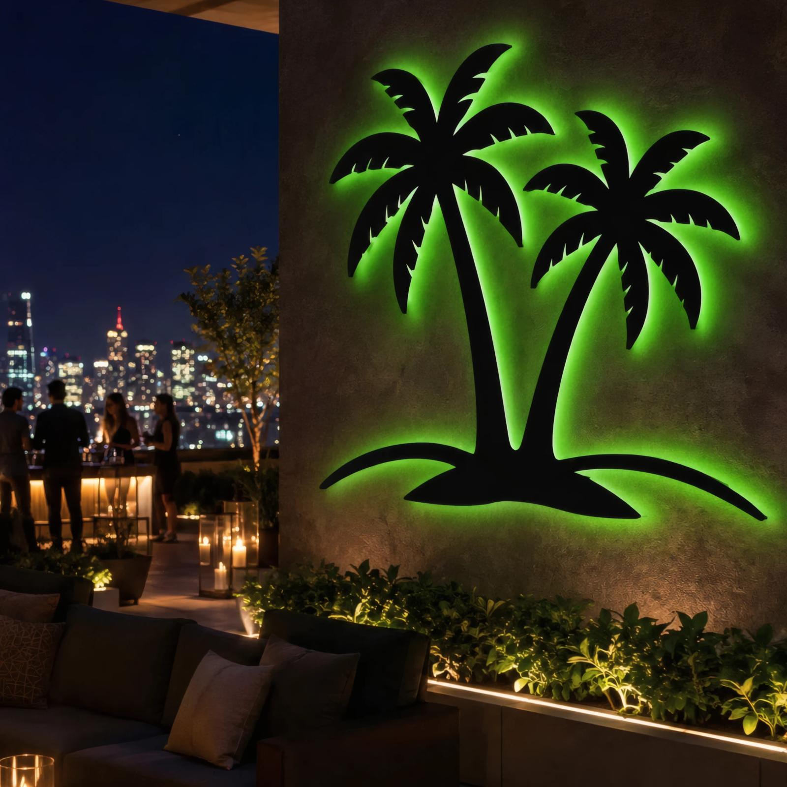 Palm Tree Metal Wall Art with LED Backlight – Island Glow, Coastal Living Room Decor — 6