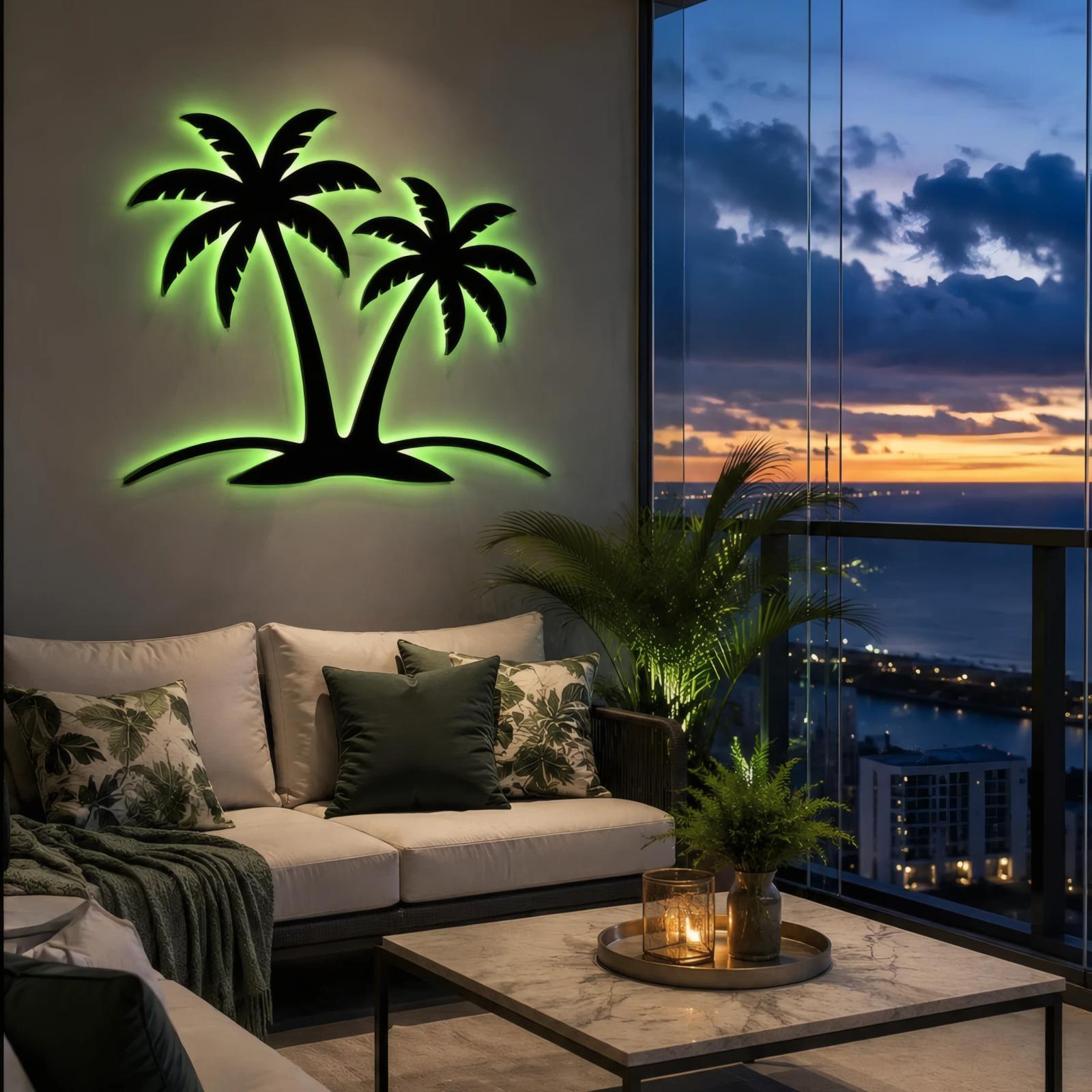 Palm Tree Metal Wall Art with LED Backlight – Island Glow, Coastal Living Room Decor — 8
