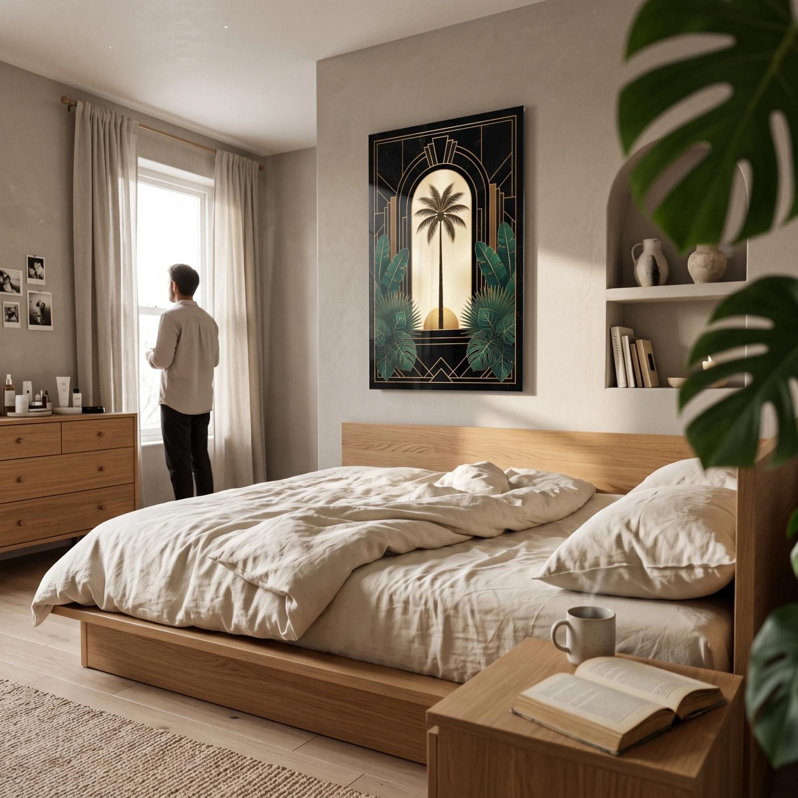 Art Deco Palm Tree Tropical Sunrise Tempered Glass Wall Art — 2